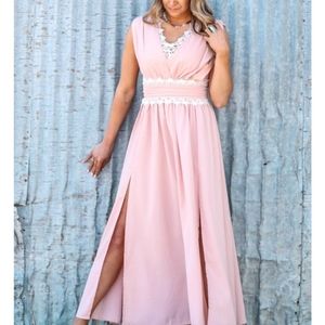 Pink with white lace dress